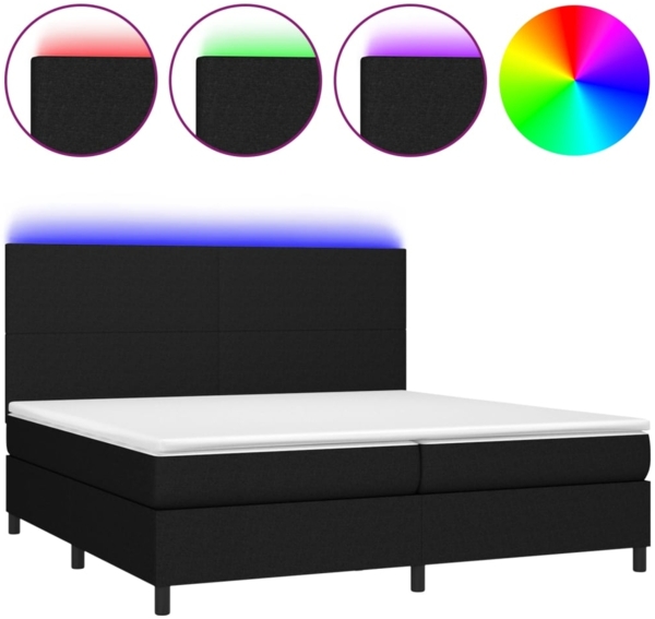 vidaXL Boxspringbett mit Matratze & LED Stoff Schwarz 200x200 cm, Härtegrad: H2 [3134743]