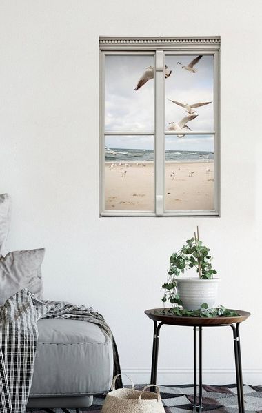 queence Wandsticker Möwen am Strand, Wandsticker, Wandbild, selbstklebend, 3D, Fenster