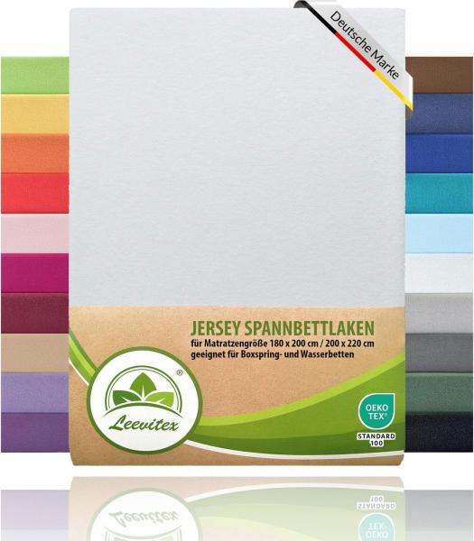 leevitex® Spannbettlaken Spannbettlaken Boxspringbett & Wasserbett Spannbettlaken 170 g/m², Gummizug: rundum, Mako-Baumwolle, sehr robust, 180x200 – 200x220 cm + 40 cm Steg