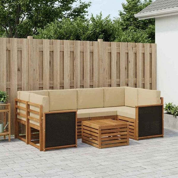 vidaXL Outdoor-Sofagarnitur 7 pcs Natur und Beige Massivholz Akazie 3384074