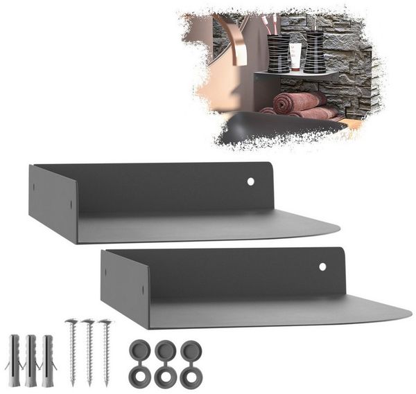 SO-TECH® Wandregal Eckregal HOVER 20/30x15/20x3 cm inkl. Befestigungsset, 2-tlg, Wandmontage, für Bad Küche oder Wohnzimmer, Anthrazit
