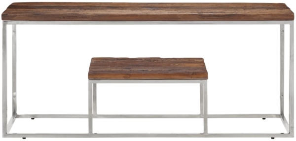 vidaXL Couchtisch Silbern Edelstahl und Massive Holzschwellen 350021