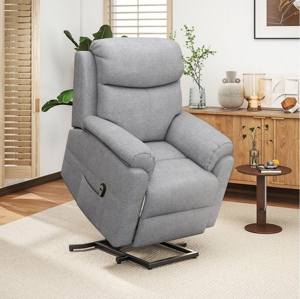 HOMCOM Relaxsessel mit Aufstehhilfe, 5 Massagemodi, Liegefunktion (Fernsehsessel, 1-St, Massagesessel), für Wohnzimmer, Grau