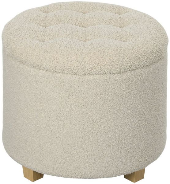 HOMCOM Sitzhocker mit Stauraum, Deckel, Kaschmiroptik (Truhenbank, 1 St, Polsterbank), für Flur Schlafzimmer Wohnzimmer, Holzrahmen Ø45 x 41 cm Cremeweiß