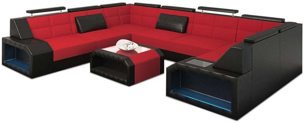 Wohnlandschaft Pesaro U Form aus Stoff - Mikrofaserstoff - rot-schwarz - Links