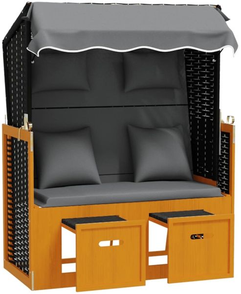 vidaXL Strandkorb mit Kissen Poly Rattan Massivholz Schwarz Anthrazit 318667 Bild 4
