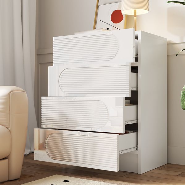 Kommode 60 x 38,5 x 85 cm mit 4 Schubladen – weißer Aufbewahrungsschrank aus MDF und Spanplatte