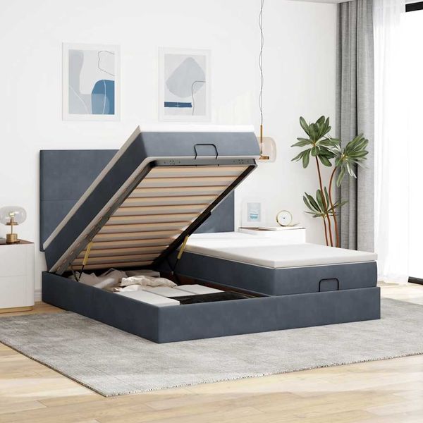 vidaXL Ottoman-Bett mit Matratzen Dunkelgrau 160x200 cm Samt 3313749