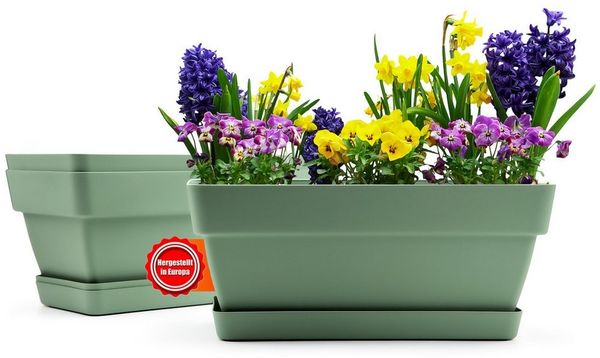 BigDean 3 Stück Balkonkasten Blumenkasten Balkon 40 cm lang aus bruchfestem Kunststoff in Olivgrün – Balkon Pflanzkasten für innen & außen geeignet – Made in Europe