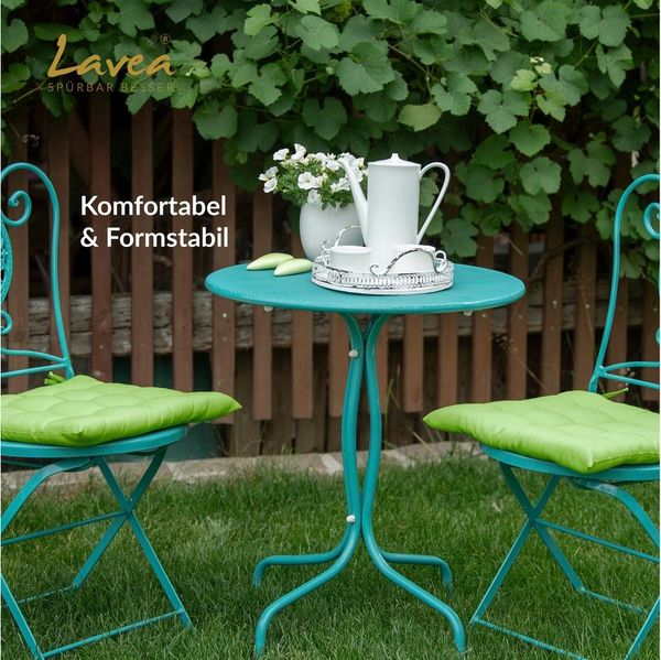 Lavea Stuhlkissen MONACO - weich gepolsterten Sitzkissen Set (4er & 8er), 40x40x3 cm, mit Stoffbändern, Indoor & Outdoor, für Garten & Balkon