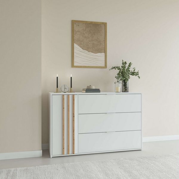 Home affaire Kommode Kommode Calera mit Drehtür, 3 Schubladen und MDF-Lamellen, Kommode B/H/T 125/79,8/35 cm