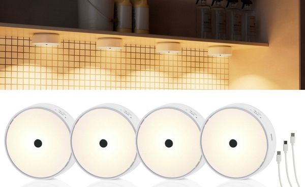 Northpoint LED Unterbauleuchte Akku Schranklichter Akzentbeleuchtung Spots 4er-Set, Funkverbindung mit Gestensteuerung