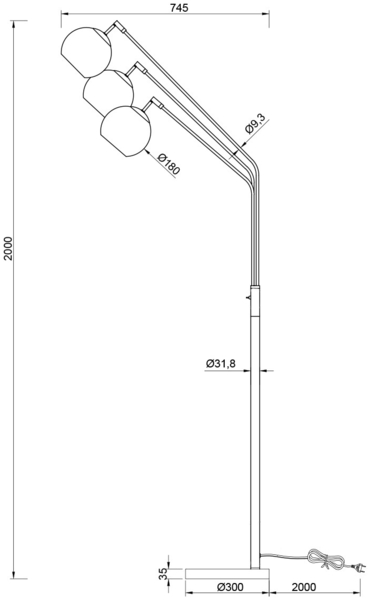 LED Stehlampe 3flammig Schwarz Gold, Kugel Glasschirme Amber, 200cm groß Bild 8