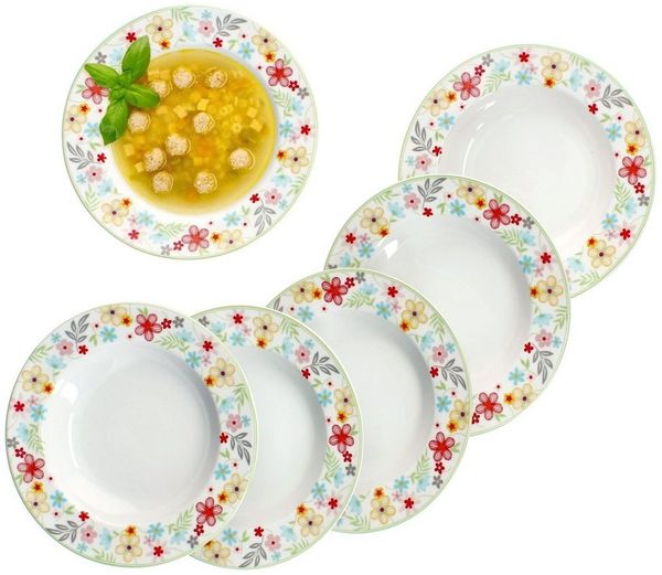 MamboCat Suppenteller 6x Variant Blümchen Suppenteller bunt tiefe Teller Pasta Salat Müsli