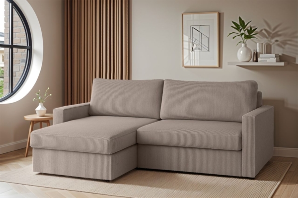 Ecksofa Sofa mit Schlaffunktion BENDIK Stoff Poso Beige Ottomane Links