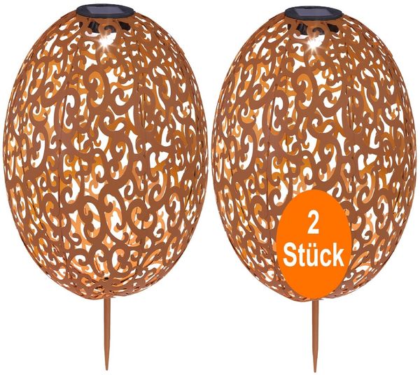 Solarleuchten Garten 2er Set Kugel Metall Rostoptik Solarlampe Außen Solar
