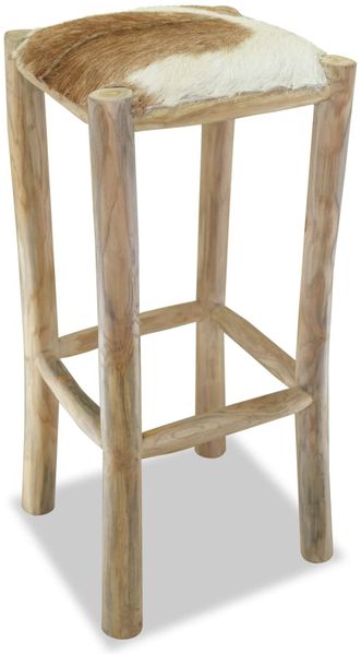 Barhocker Echtleder und Teak Massivholz [244544]