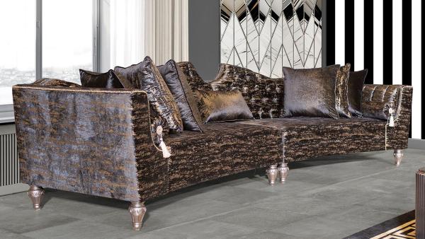 Casa Padrino Luxus Barock Sofa Schwarz / Gold / Silber - Gebogenes Wohnzimmer Sofa - Hotel Sofa - Luxus Barock Wohnzimmer & Hotel Möbel