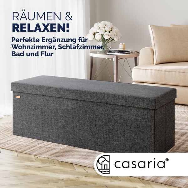 CASARIA® Faltbare Sitztruhe mit Stauraum Leinenoptik Dunkelgrau XL