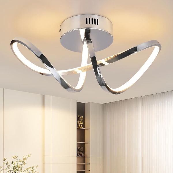 ZMH Deckenleuchte Schlafzimmer Deckenlampe Wohnzimmer: Modern Schlafzimmerlampe Chrom Design Wohnzimmerlampe 12W Innen Küchenlampe 3000K Warmweiß LED Deckenbeleuchtung für Küche Flur