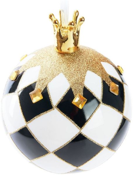 BRUBAKER Weihnachtsbaumkugel Premium Weihnachtskugel Schach König, Baumkugel mit Schachbrett Muster (1 St), 10 cm Weihnachtsbaumkugel mit Krone Gold - Handbemalte Christbaumkugel