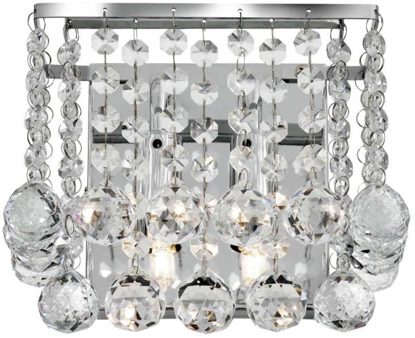 Wandleuchte, Chrom, pattiert, Glas, Kristalle, dimmbar