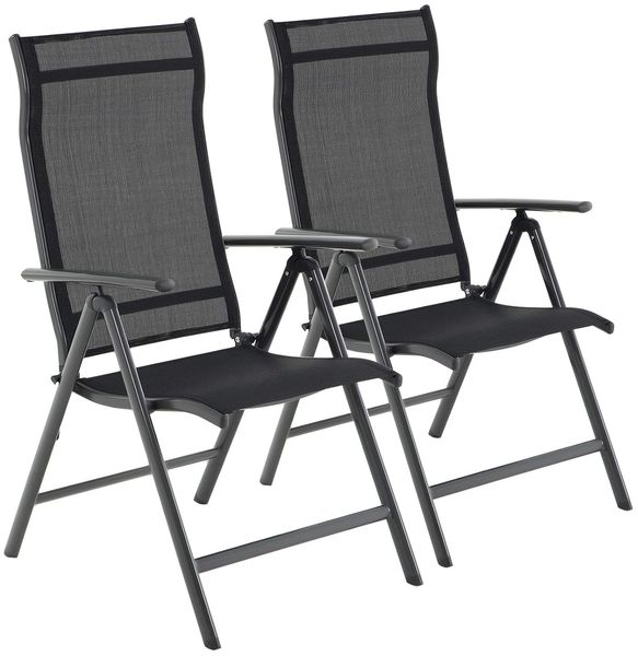 SONGMICS Gartenstuhl-Set 2-tlg., klappbar mit 8-fach verstellbarer Rückenlehne, Aluminiumgestell schwarz, bis 150 kg belastbar