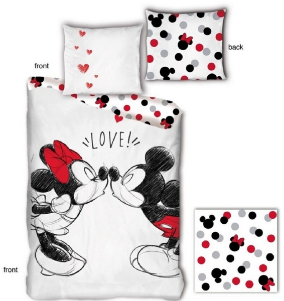 Disney Mickey & Minnie Bettwäsche-Set – 140x200 cm, Microfaser + 65x65 cm Kissenbezug aus Bio-Baumwolle