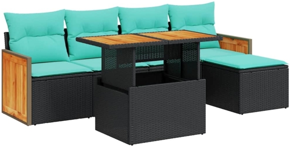 vidaXL 6-tlg. Garten-Sofagarnitur mit Kissen Schwarz Poly Rattan 3327697
