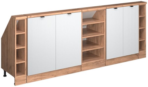 Küchenschrank für Dachschrägen R-Line Weiß Riffel 210 cm 5er Set Vicco