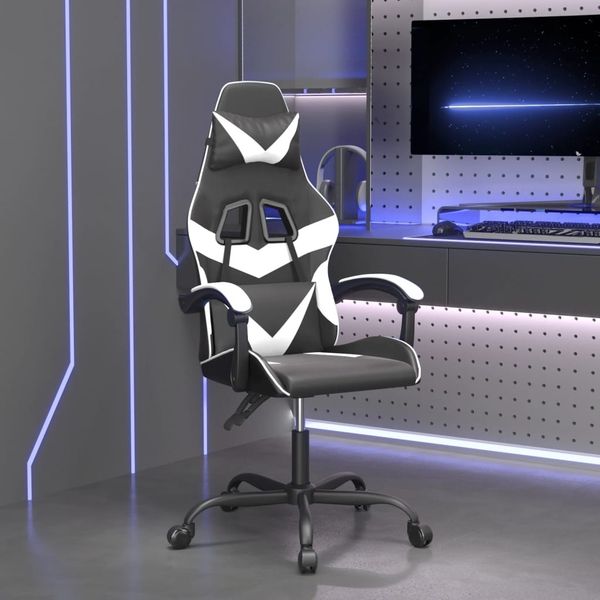 vidaXL Gaming-Stuhl Drehbar Schwarz und Weiß Kunstleder 349548