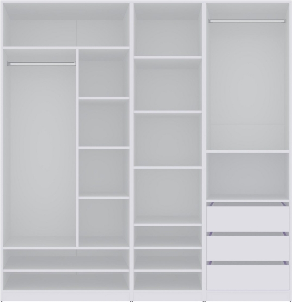 Marmex Möbel TRES SET E(B) offener Mehrzweckschrank-Set, modularer Kleiderschrank mit Kleiderstangen, Einlegeböden für Kleidung, Schuhe, laminierte Spanplatte, weiß, 200x206x51 cm