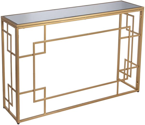 DRW Konsole, Eingangsschrank, aus Metall und Glas, vergoldet, 120 x 28 x 80 cm