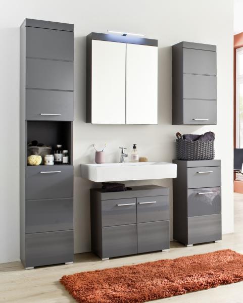 Badmöbel Set Amanda Hochglanz grau inkl. LED-Beleuchtung Badkombination 5-teilig, ohne Waschbecken Bild 4