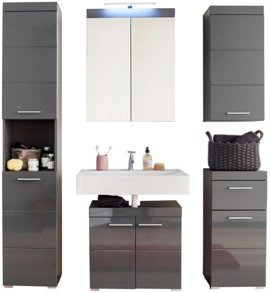 Badmöbel Set Amanda Hochglanz grau inkl. LED-Beleuchtung Badkombination 5-teilig, ohne Waschbecken Bild 2