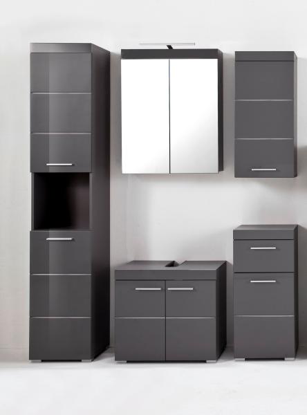 Badmöbel Set Amanda Hochglanz grau inkl. LED-Beleuchtung Badkombination 5-teilig, ohne Waschbecken Bild 5