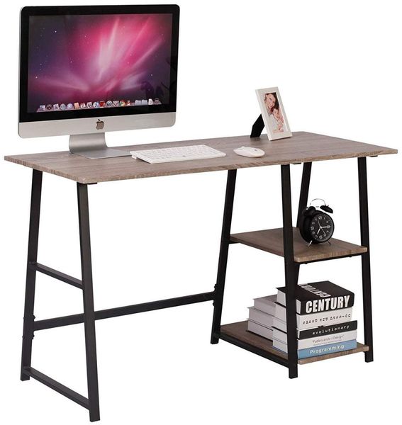 Schreibtisch Computertisch mit 2 Ablage Holz Stahl grau