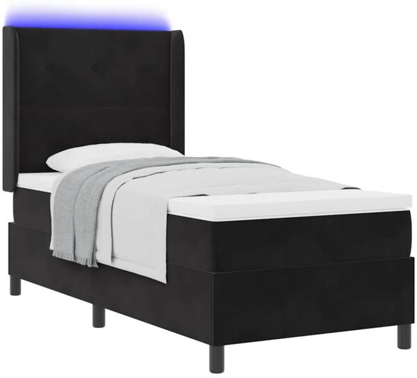 vidaXL Boxspringbett mit Matratze mit LED Schwarz 90 x 200 cm Samt 3343852