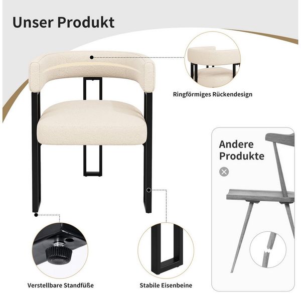 Flieks Polsterstuhl (Set, 6 St), 6er Set Esszimmerstühle mit Armlehnen Wohnzimmerstuhl Lammfellstoff Bild 4