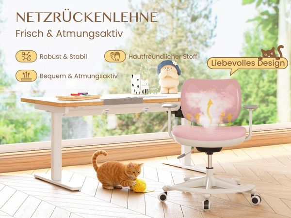 FLEXISPOT Schreibtisch Kinderschreibtisch Höhenverstellbar (16mm Abgerundete Tischecken, LED-Display & 3 Speichertaste), MIT 2xHaken& 1xBecherhalter, Kindertisch Stuhl Set