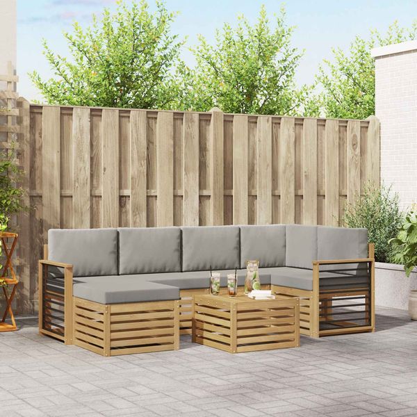 vidaXL Outdoor-Sofagarnitur 7 pcs Weiß und Hellgrau Polyester 3392166