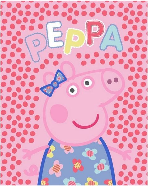 Wohndecke Peppa Wutz Decke 130x160 cm – Flanell-Fleece Dots Design, Peppa Pig, Geschenkidee für Mädchen und Jungen