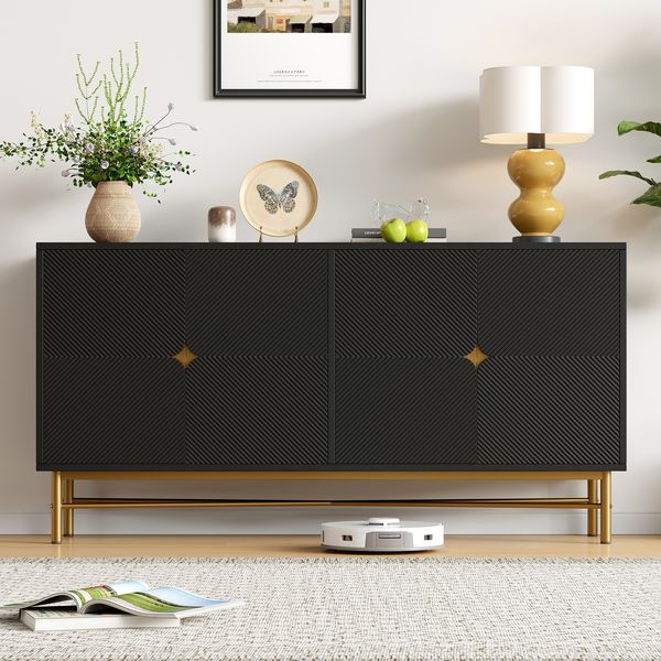 Sideboard 160x40x82 cm, modernes mattes Holzdekor mit 3 Schubladen und 2 Türen,Schwarz