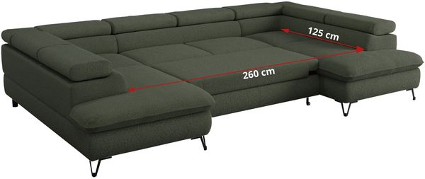 Mks Möbel 'Peter U' Wohnlandschaft mit Bettkasten, Bettfunktion & einstellbaren Kopfstützen, Grün, Boucle Bild 9