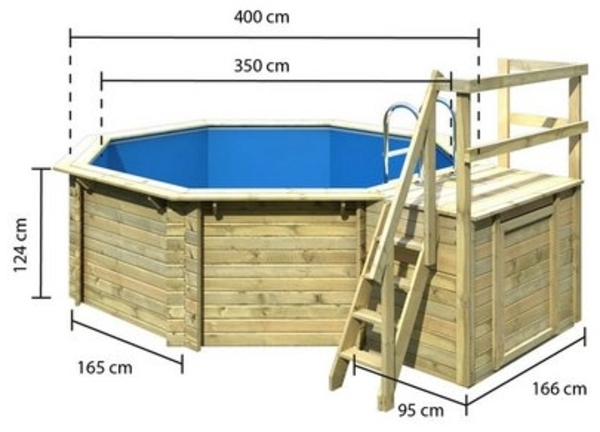 Karibu Pool Modell 1B Classic 400x480 cm, Holz kdi mit blauer Poolfolie Bild 4