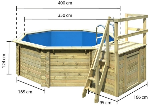 Karibu Pool Modell 1B Classic 400x480 cm, Holz kdi mit blauer Poolfolie Bild 2