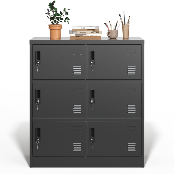 Kommode 90x40x100 cm, 6-türiger Metallschrank in Schwarz mit Einzelschlössern und Kartenfächern Bild 7