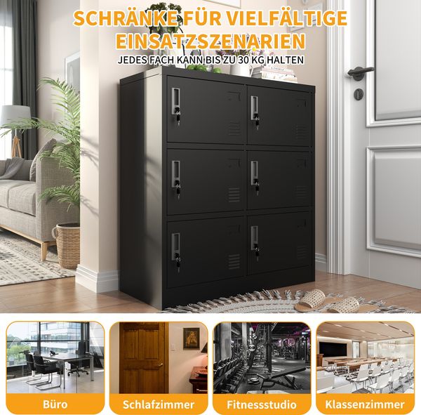 Kommode 90x40x100 cm, 6-türiger Metallschrank in Schwarz mit Einzelschlössern und Kartenfächern Bild 5