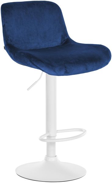 CLP Barhocker Solon Weiß höhenverstellbar und drehbar mit Rückenlehne,blau Samt