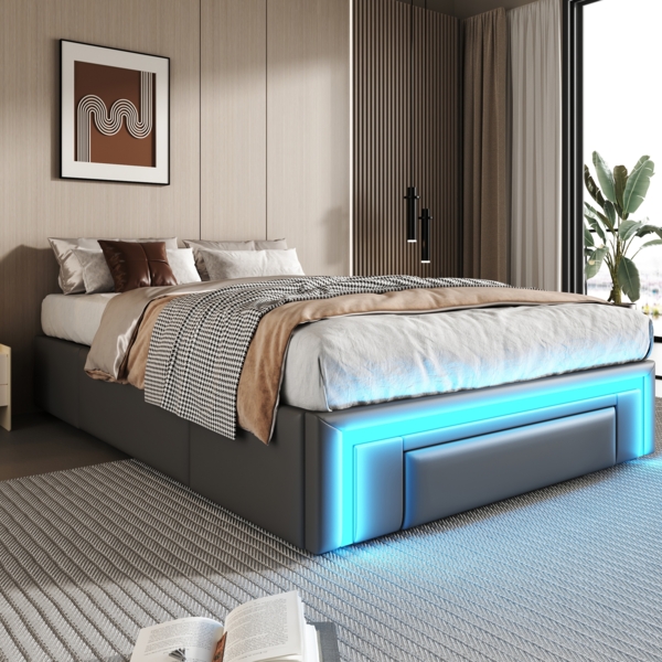 Polsterbett 90x200 cm aus Kunstleder mit Stauraum und LED-Beleuchtung – kopfteilloses Design